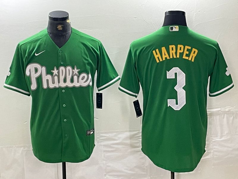 Men Philadelphia Phillies #3 Harper Green Fashion Edition Nike 2024 MLB Jersey style 1